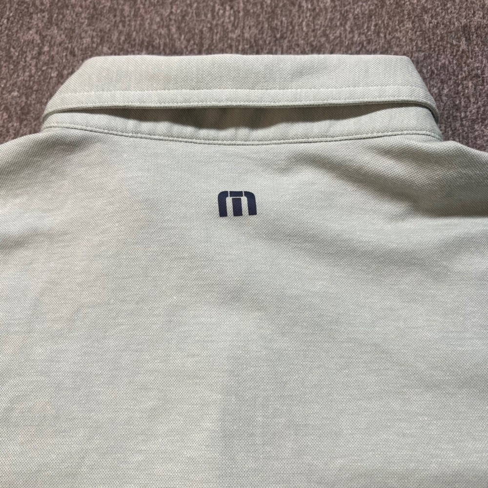 TravisMathew Mens Colorblock Polo Shirt Navy Green Geometric Chest Stripe Small - Picture 8 of 8